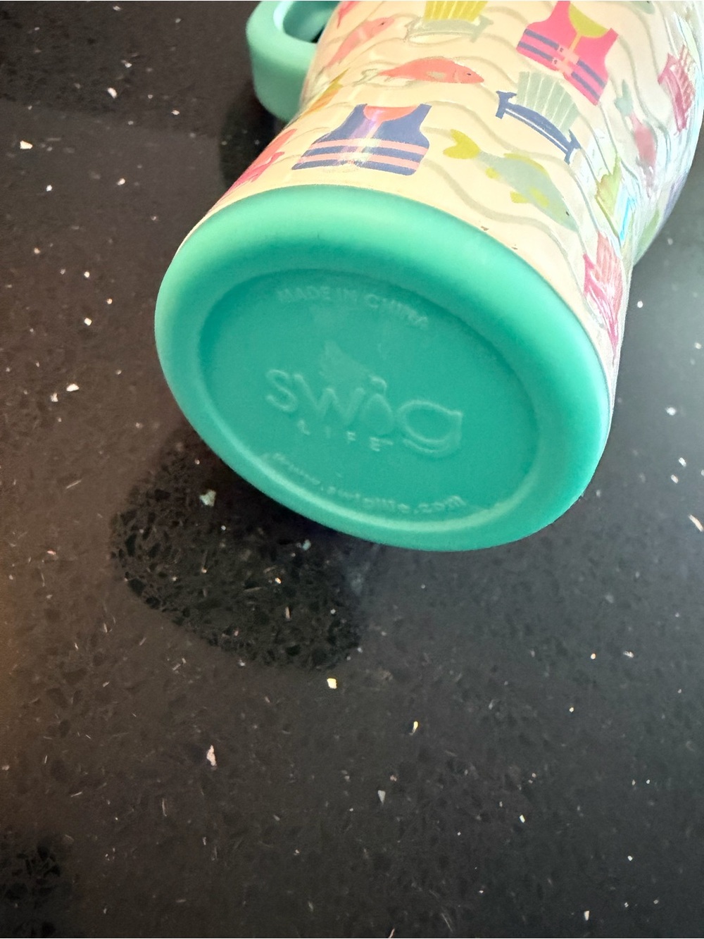 Swig Life Teal Handle Insulated Tumbler with Life Jacket & Fish Print - Picture 2 of 3